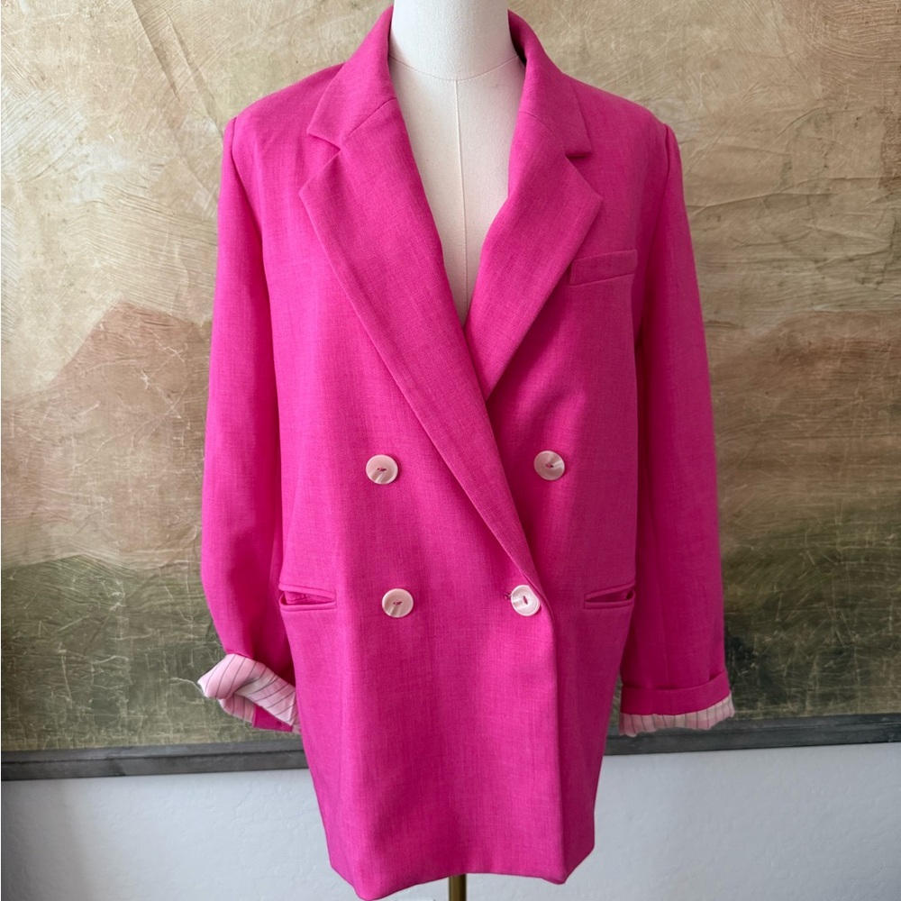 Anthropologie Pink Blazer Double-Breasted Jacket